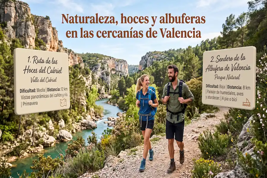 Naturaleza, Hoces y Albuferas en las Cercanías de Valencia Senderistas recorriendo una ruta entre hoces y parajes naturales cerca de Valencia