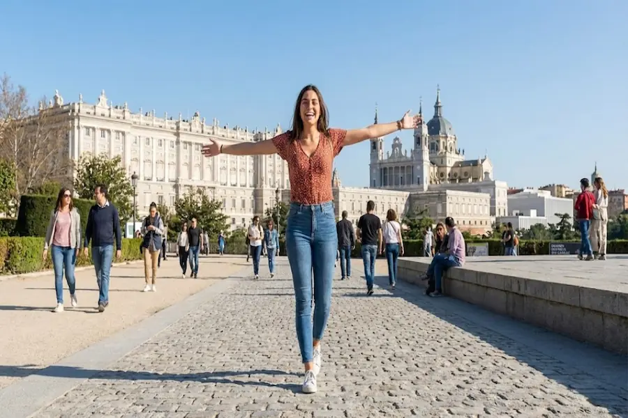 Turista disfrutando del viaje sin cargar maletas gracias al servicio de consigna