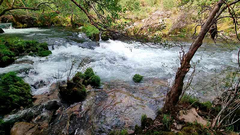 Sendero Azul del río Verdugo 13 Agua turbulenta del río Verdugo golpeando las rocas.